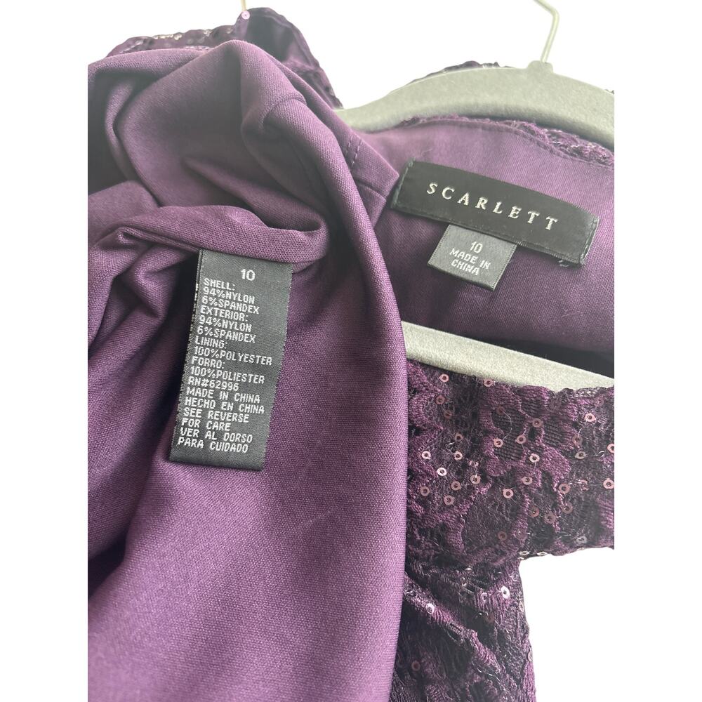 Scarlett Purple Sequin Lace Formal Dress Neckline Cutout Side Ruching Size 10 - Picture 4 of 14